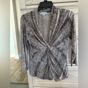 Liz Claiborne Black and White Twist-Front Animal Print Top